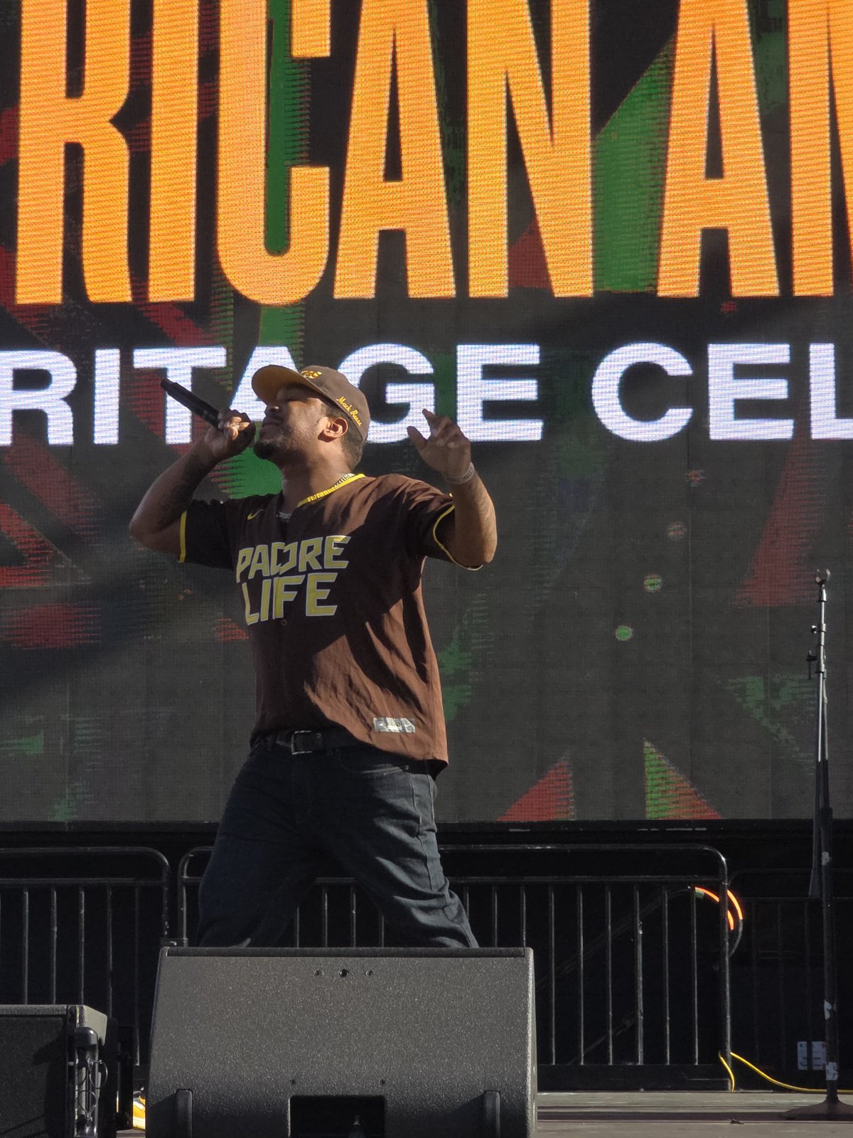 Performer on stage at African American Heritage Night, Petco Park