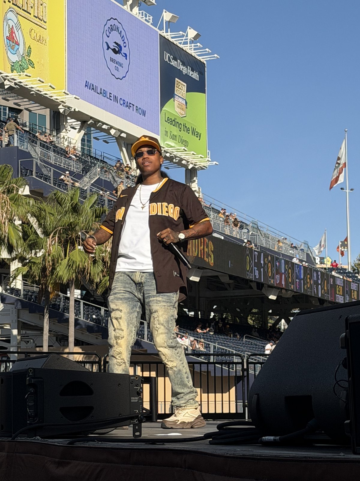 Performer on stage at African American Heritage Night, Petco Park